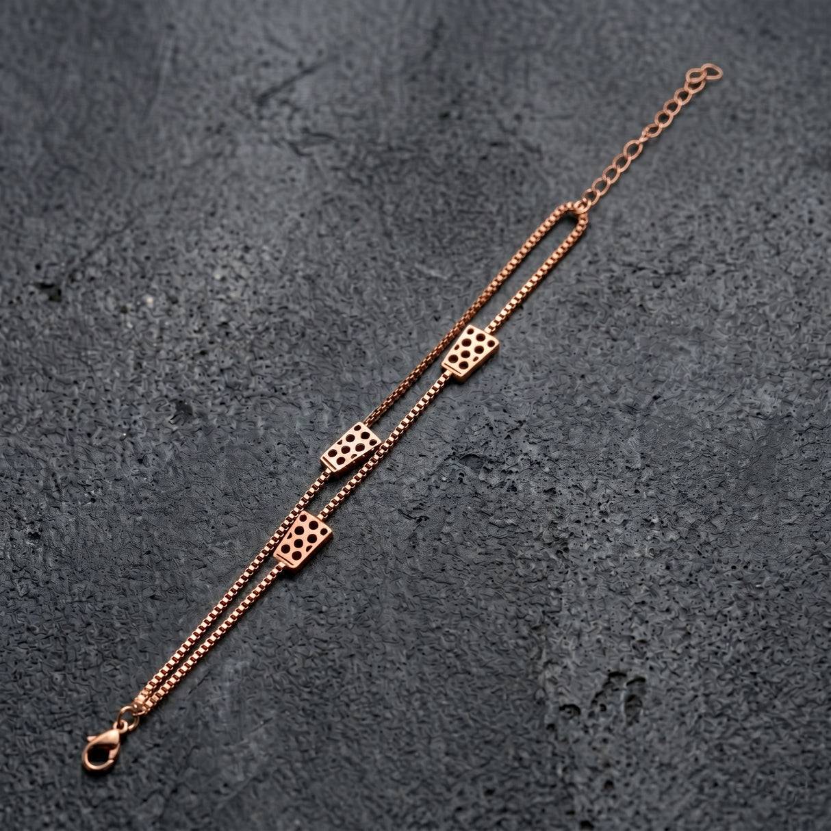 Dubbeglas Armband - Edelstahl, Roségold