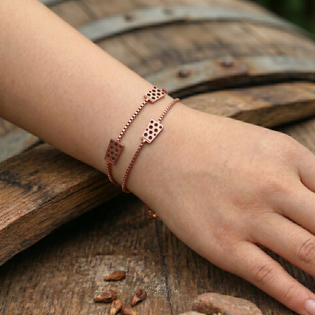 Dubbeglas Armband - Edelstahl, Roségold