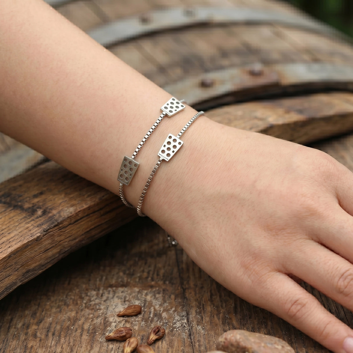 Dubbeglas Armband - Edelstahl, Silber