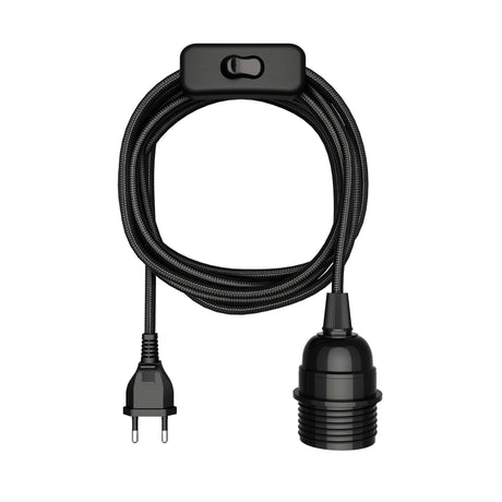 1 x Dubbeglas Lampe E27 mit Stecker & Schalter, 3 m schwarzes Stoffkabel (Bundle)