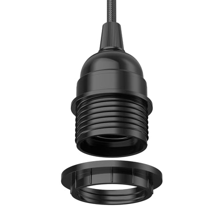 Dubbeglas Lampe E27 mit Stecker & Schalter, schwarzes Stoffkabel (Bundle)