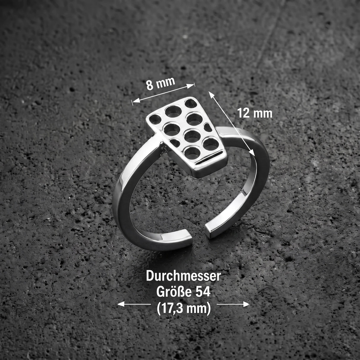 Dubbeglas Ring - Edelstahl in Silber  Größenangabe