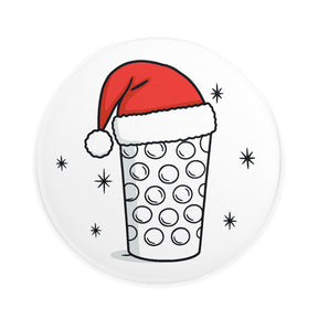 Dubbeglas mit Weihnachtsmütze - Button Ø 25 mm, Weiß
