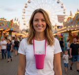 Der pink farbige Schorlehalter begleitet Dich zuverlässig durch jedes Pfälzer Weinfest