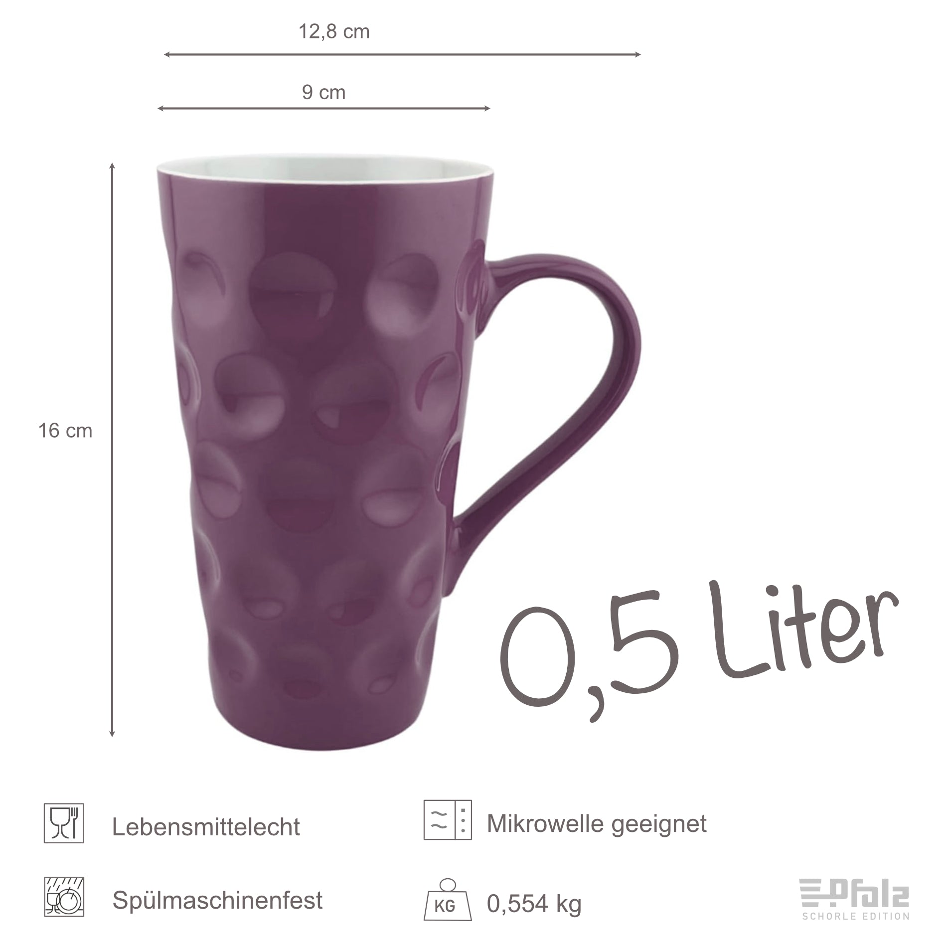 Pälzer Dubbetass 0,5 L – Original Pfälzer Keramik-Becher Mit Dubben, Spülmaschinenfest (blau)