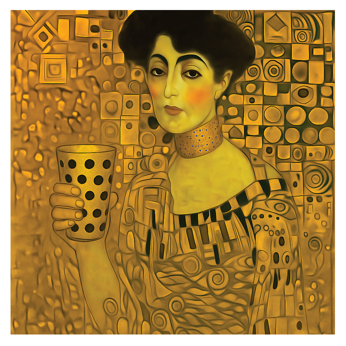 Frau in Gold mit Dubbeglas - Leinwand