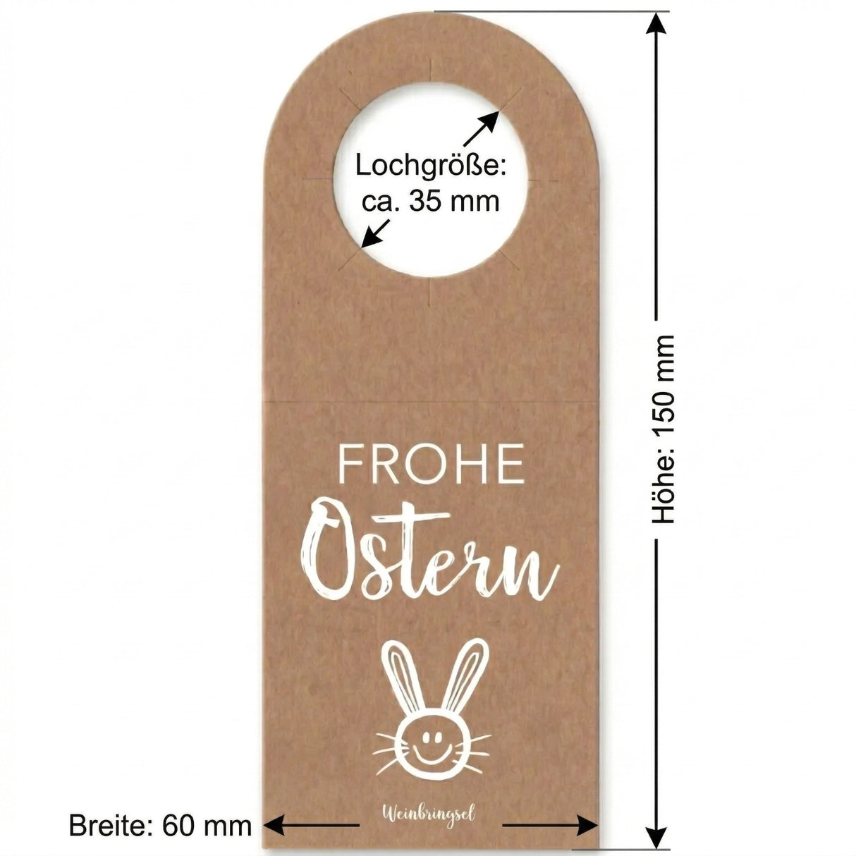 Frohe Ostern Flaschenanhänger - Größe: 60 x 150 mm, mit Falz, Lochgröße: ca. 35 mm