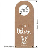 Frohe Ostern Flaschenanhänger - Größe: 60 x 150 mm, mit Falz, Lochgröße: ca. 35 mm