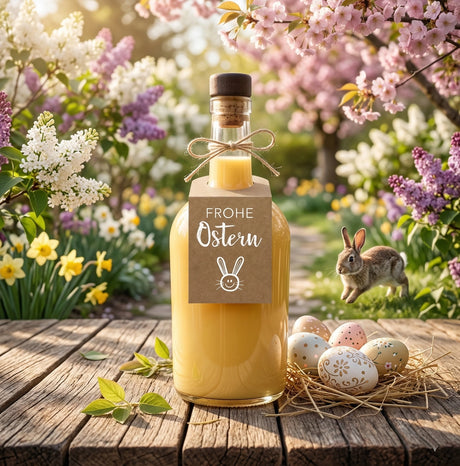 Frohe Ostern Flaschenanhänger für eine Eierlikörflasche