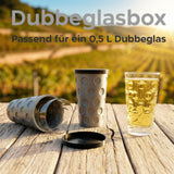 Die graue Dubbebox ist ideal bei Ausflügen in der Pfalz sicher ein Dubbeglas zu transportieren.
