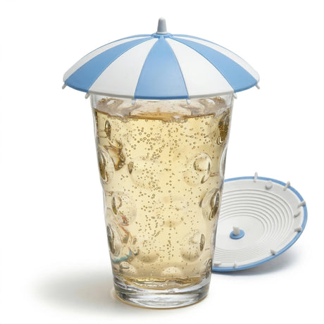 Der Dubbeglas Deckel in Hellblau/Weiß ist praktisch und dekorativ zugleich