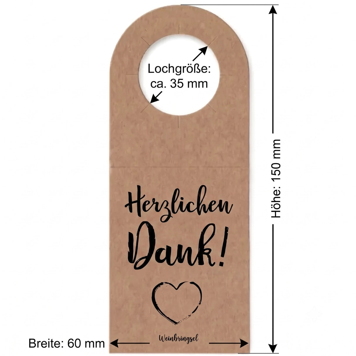 Herzlichen Dank! Flaschenanhänger - Größenangabe