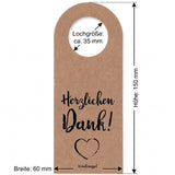 Herzlichen Dank! Flaschenanhänger - Größenangabe