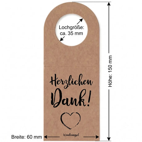 Herzlichen Dank! Flaschenanhänger - Größenangabe