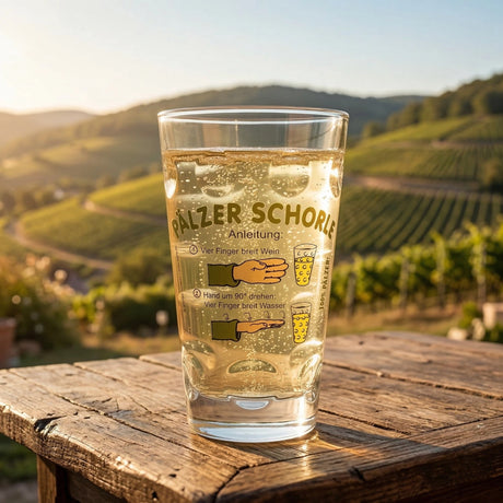 Pfälzer Schorle Dubbeglas 0,5 Liter mit Rieslingschorle in den Weinbergen