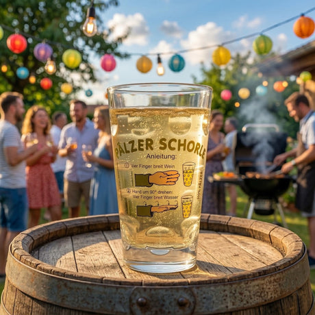 Pälzer Schorle Dubbeglas 0,5 Liter auf einer Grillparty