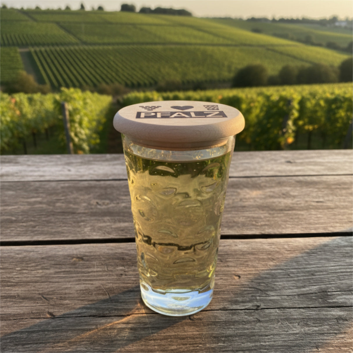 Pfalz Dubbedeckel aus Holz in den Pfälzer Weinbergen