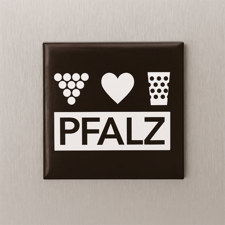 Pfalz Magnet mit Weintrauben, Herz & Dubbeglas (Dunkelbraun) an einem Kühlschrank