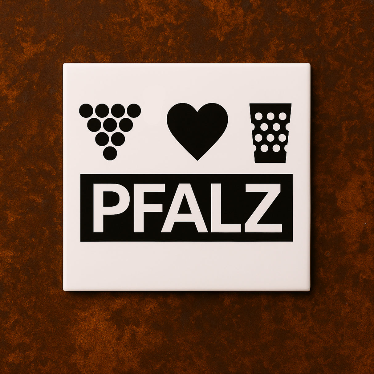 Pfalz Magnet  (Weiß) an einer rostigen Wand