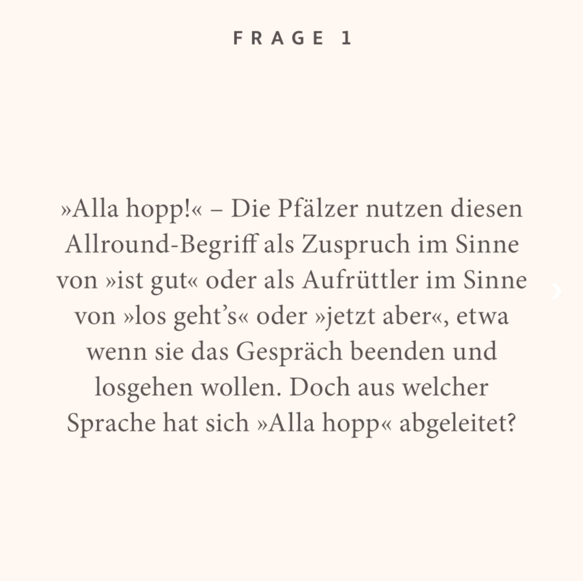 Pfalz Quiz - Frage Spielkarte "Alla hopp!"