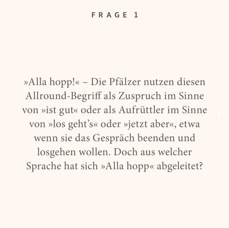 Pfalz Quiz - Frage Spielkarte "Alla hopp!"