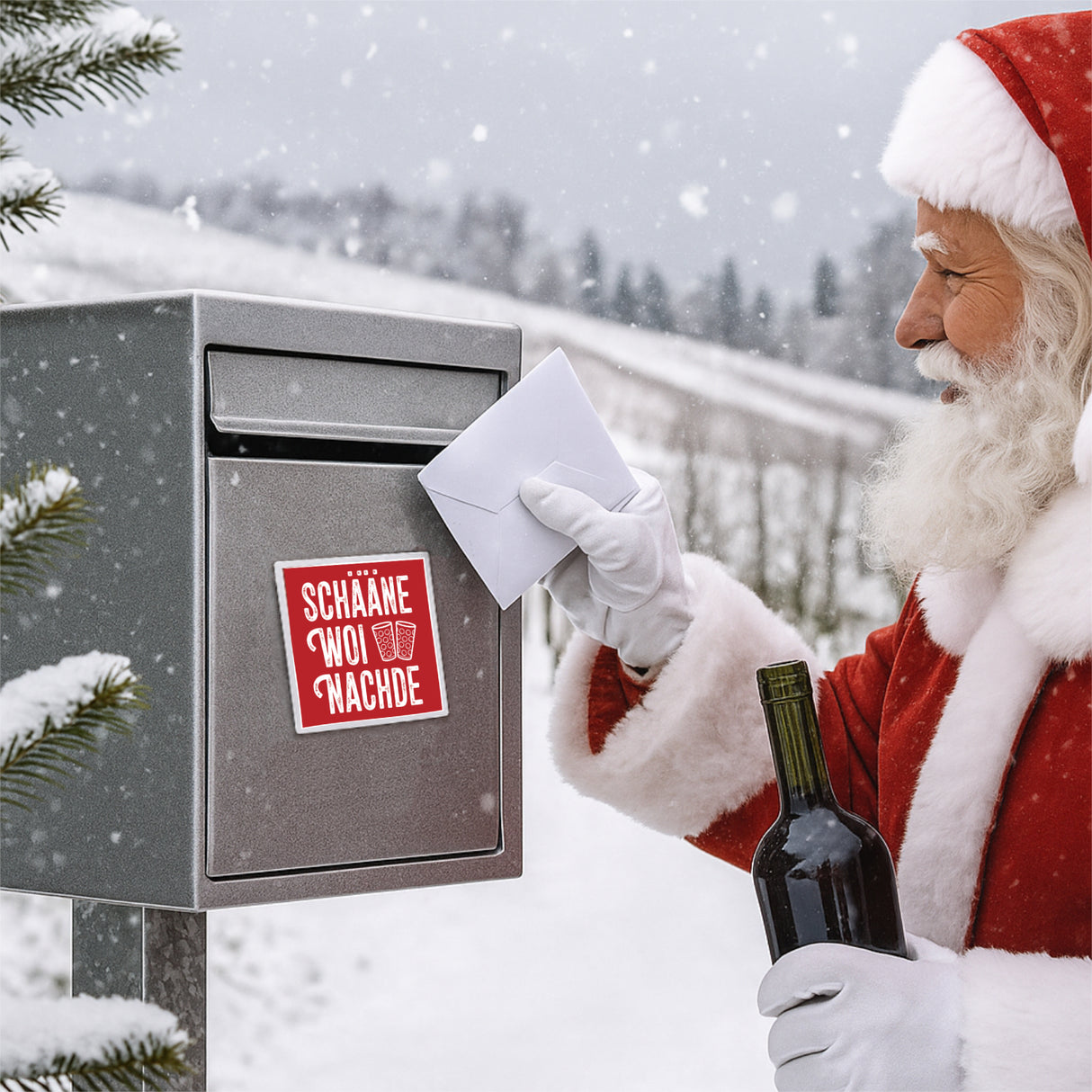 Schääne Woinachde Magnet - Pfälzer Weihnachtsmann am Briefkasten