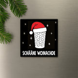 Schääne Woinachde & Dubbeglas Magnet, schwarz - Pfälzischer Weihnachtsmagnet an einem Kühlschrank