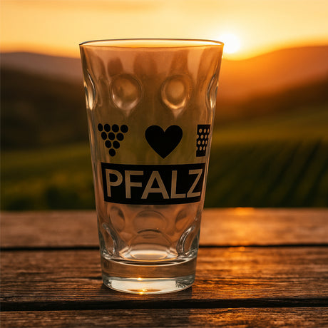 Pfalz Dubbeglas 0,5 L mit Weintrauben & Herz - Pfälzer Schorleglas
