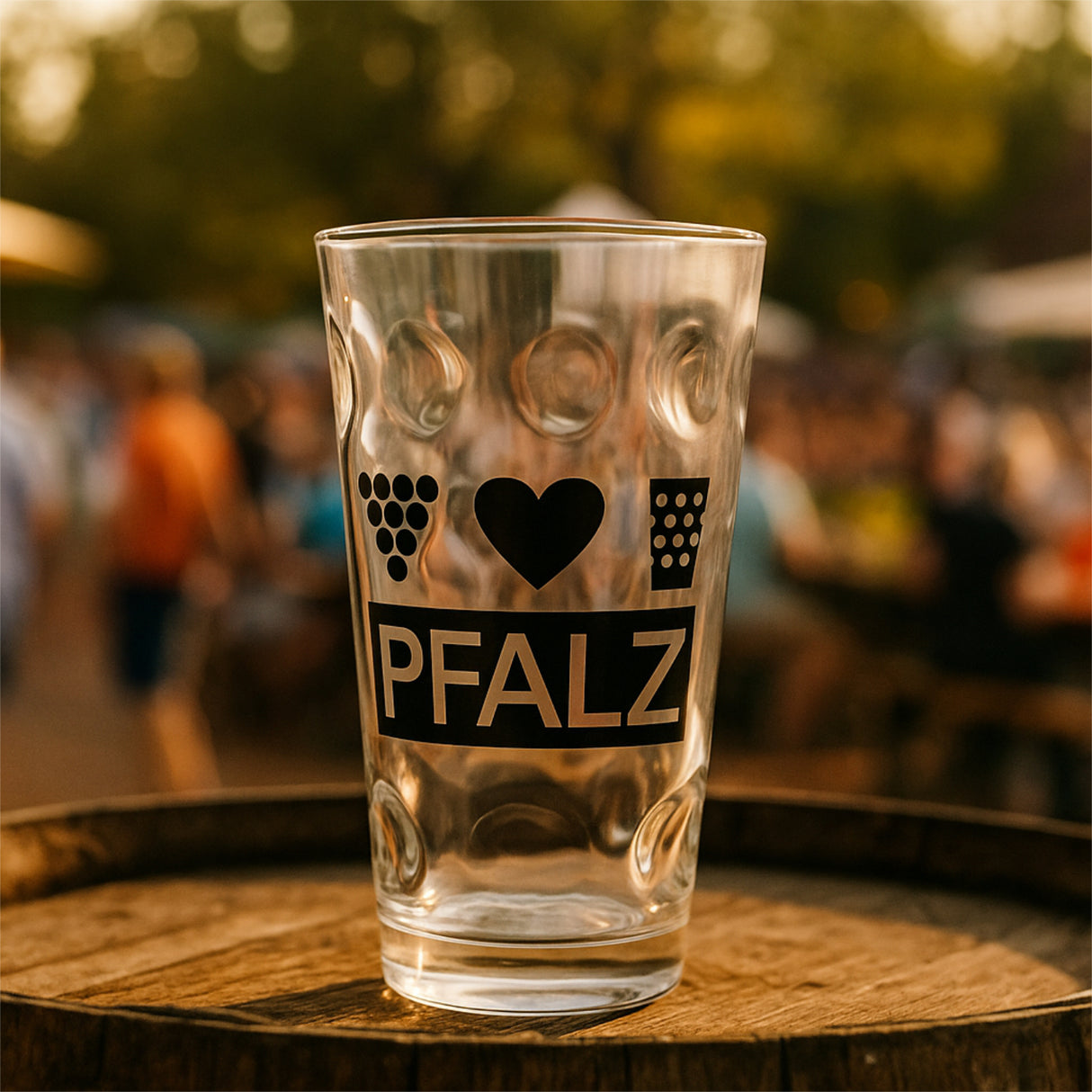 Pfalz Dubbeglas 0,5 L mit Weintrauben & Herz - auf einem Pfälzer Weinfest