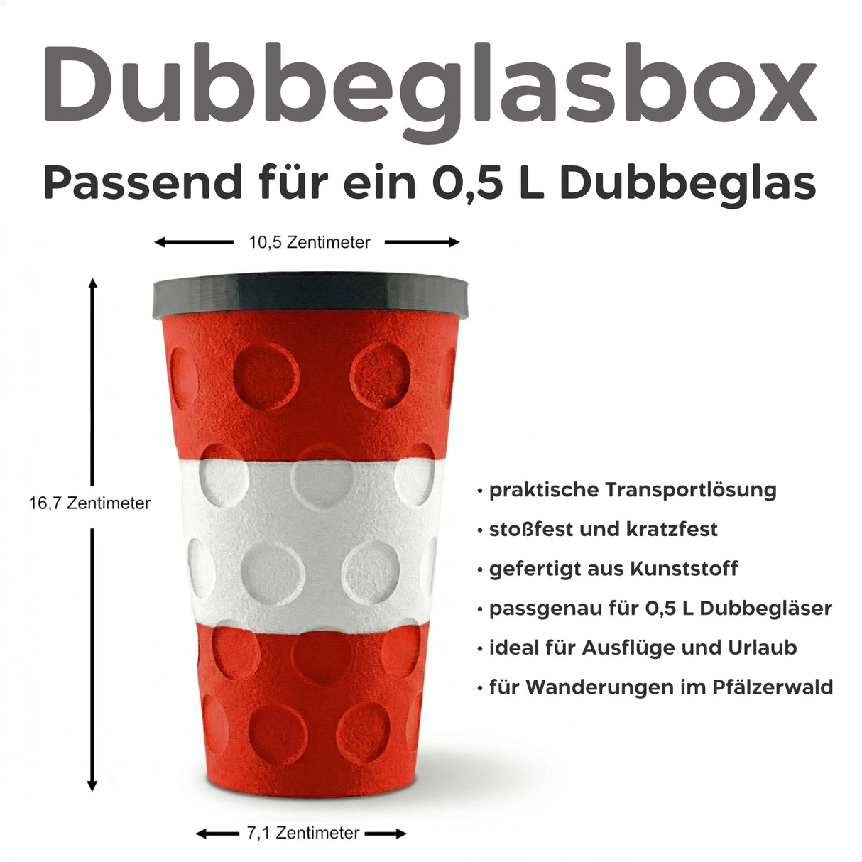 Rot & Weiß - Lautre Dubbeglas Transportbox, Größenangabe