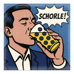 Schorle! - Magnet, mit einm Pfälzer  der aus einem Dubbeglas eine Rieslingschorle trinkt (Pop Art)