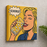 Schorle! (Frau) Pfalz Pop Art - Leinwand an Betonwand