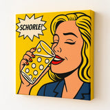 Schorle! (Frau) Pfalz Pop Art - Leinwand an weißer Wand