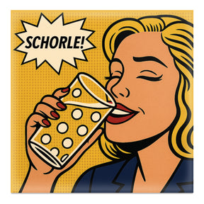 Schorle! - Magnet, mit einer Pfälzerin die aus einem Dubbeglas eine Rieslingschorle trinkt (Pop Art)