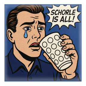 Schorle is all! - Magnet, Blau. Mit einem traurigen Pfälzer da das Dubbeglas leer ist (Pop Art)