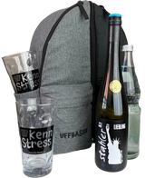Schorle Rucksack, Dubbegläser, Wein und Sprudel