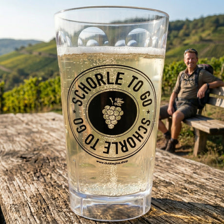 Der Schorle to go Dubbebecher 0,5 Liter ist ideal um unterwegs eine Pfälzer Schorle zu trinken.