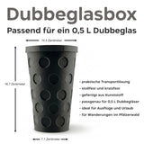 Schwarze Dubbeglasbox - 0,5 Liter Dubbegläser - Größenangabe