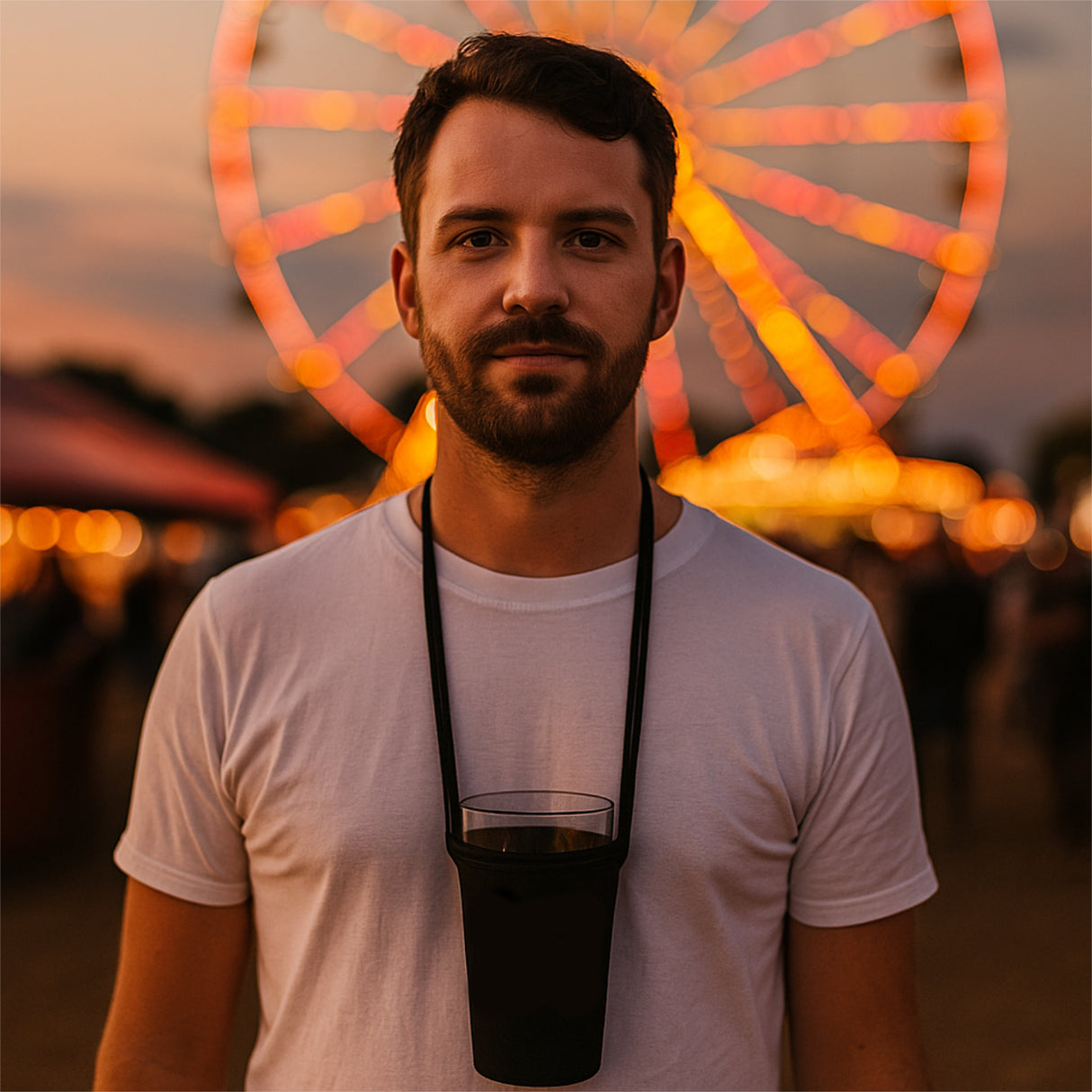 Schwarzer Dubbeglashalter auf einem Pfälzer Weinfest