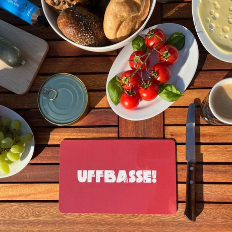 Uffbasse! Frühstücksbrettchen - roter Hintergrund, Pfalz Vesperbrett