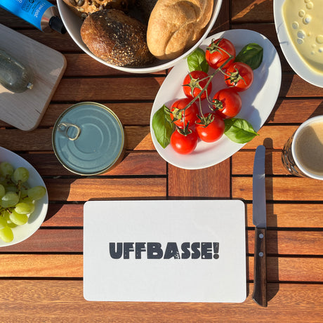 Uffbasse! Frühstücksbrettchen - weißer Hintergrund, Pfalz Vesperbrett