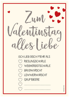 Zum Valentinstag alles Liebe - Pfälzer Postkarte