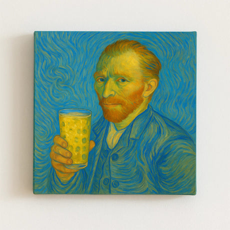Vincent mit Dubbeglas - Leinwand an weißer Wand