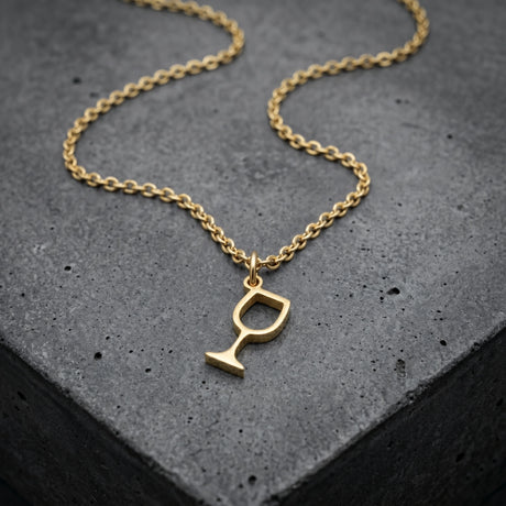 Halskette mit Weinglas Anhänger - Gold
