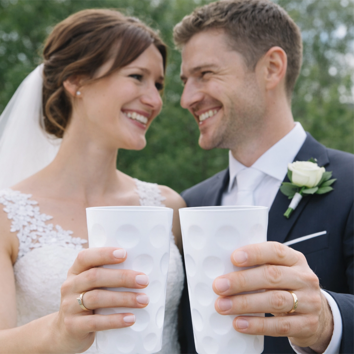 Pfälzer Brautpaar mit weißen Dubbegläsern