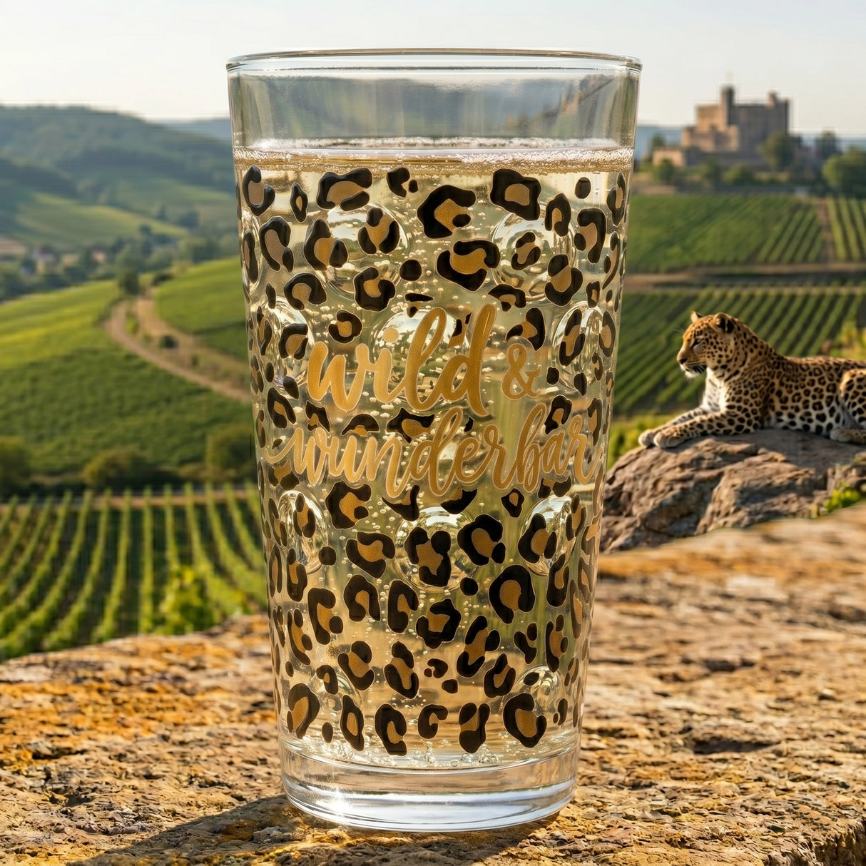 Leopardenmuster trifft Pfälzer Dubbeglas  – eine Kombination mit Charakter.