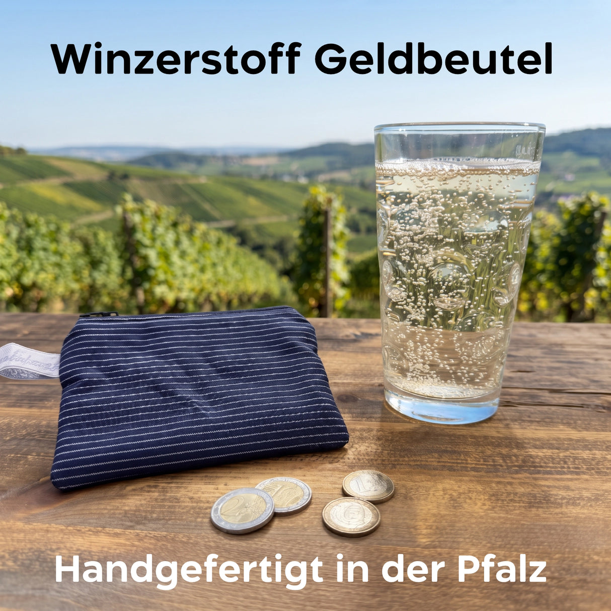 Der Geldbeutel aus Winzerstoff wird in der Pfalz von Hand angefertigt