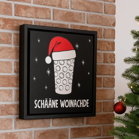 Schääne Woinachde & Dubbeglas (schwarz) - Leinwand | Bilderrahmen an Wand mit Weihnachtsbaum