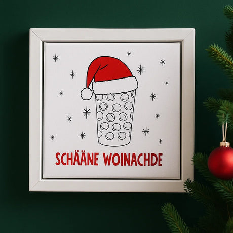 Schääne Woinachde & Dubbeglas (weiß) - Leinwand | Bilderrahmen